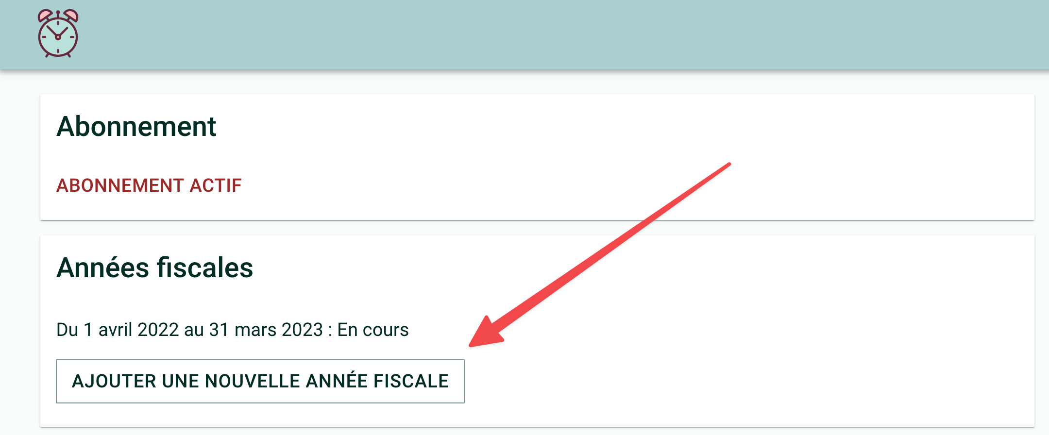 Screenshot of the &quot;My Account&quot; page showing where the &quot;New Fiscal Year&quot; button is located