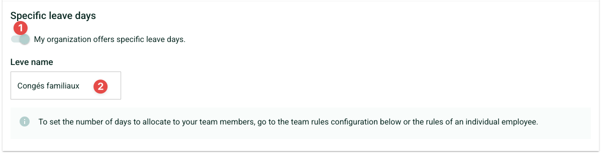 Screenshot of the configuration section showing a switch to activate the option and a text input to rename it