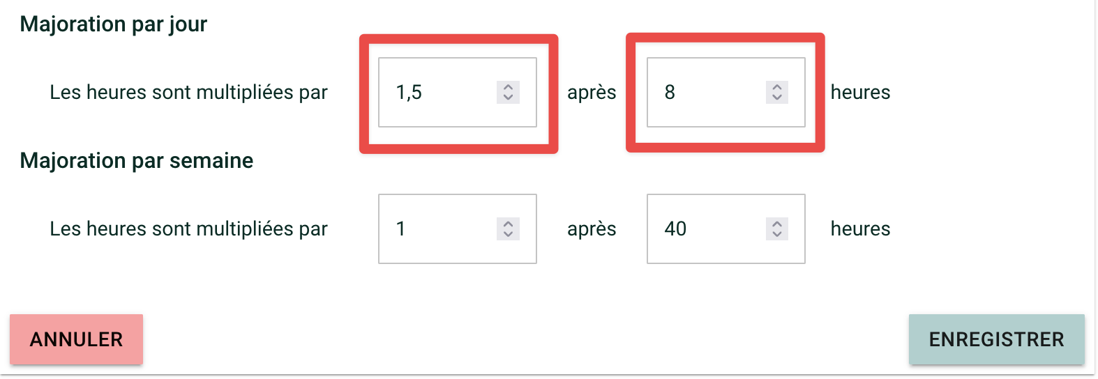Screenshot showing the rule-setting window. The two fields are highlighted in red. The first contains 1.5, and the second 8