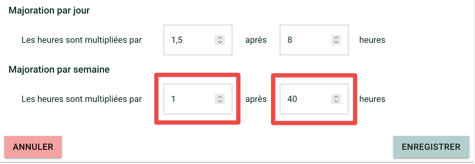 Screenshot showing the rule-setting window. The two fields are highlighted in red. The first contains 1.5, and the second 40