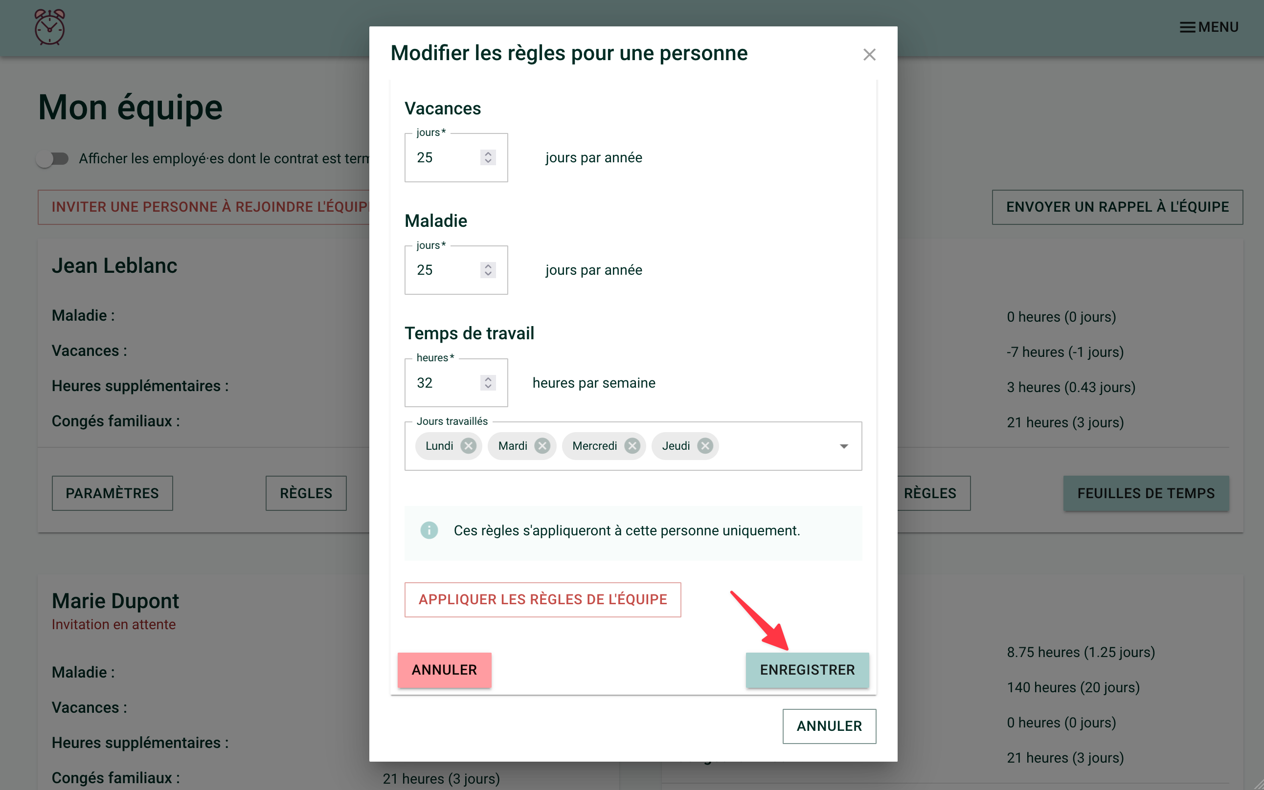 Screenshot showing the rule-setting window. A red arrow points to the &quot;Save&quot; button
