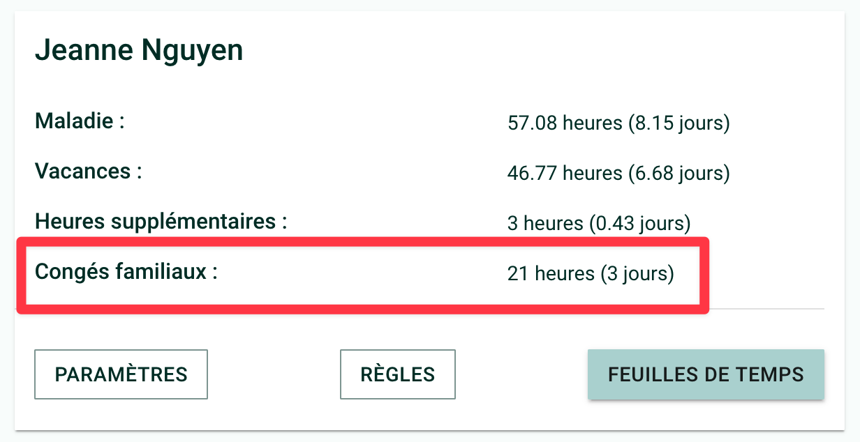 Screenshot of an employee&#39;s hour bank with specific leave hours highlighted in red